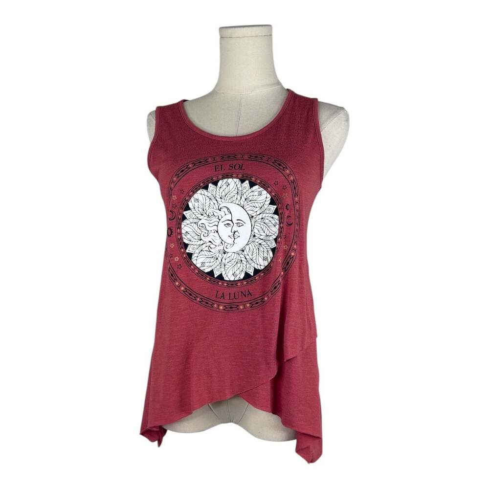 Self Esteem Juniors Dark Red Celestial Sun and Moon El Sol La Luna Tank Top S